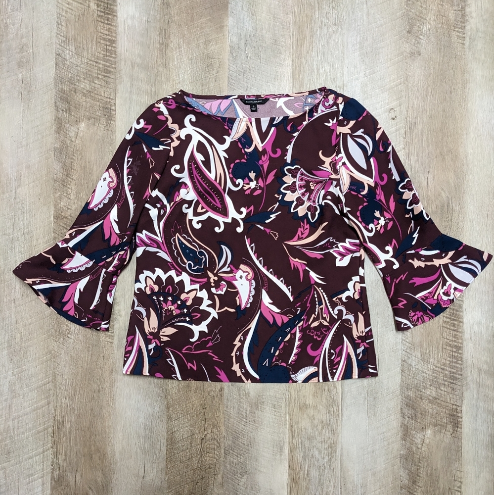 Banana Republic Multi Color Bell Sleeve Blouse Top Floral Print Size Small
